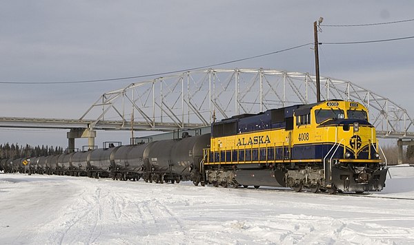 A train in Alaska transporting crude oil in March 2006