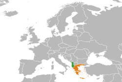 Map indicating locations of Albanija and Grčka