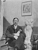 André Derain, photograph published in Gelett Burgess, "The Wild Men of Paris", Architectural Record, May 1910. Sculpture: Nu debout (Standing Woman), 1907