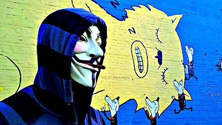 The Guy Fawkes mask is commonly used by Anonymous.