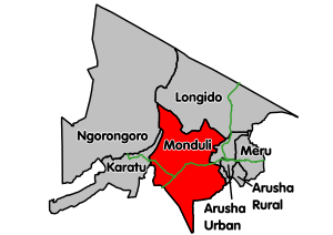 Monduli Kabupaten lokasi dalam Wilayah Arusha