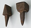 Hardy tool at left is used to cut hot metal in conjunction with a hammer