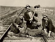 "Barney Oldfield's A Race for a Life" [1913] with left to right:Hank Mann; Ford Sterling; Al St John and in foreground Mabel Normand Barney Oldfield's Race for a Life.jpg