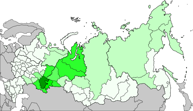 Distribution of Bashkirs, 2010