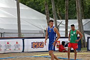 Deutsch: Beachhandball Europameisterschaften 2019 (Beach handball Euro); Tag 3: 4. Juli 2019 – Männer, Platzierungsrunde Gruppe IV, Rumänien-Portugal 2:0 (15:14, 25:24) English: Beach handball Euro; Day 3: 4 July 2019 – Men Consolation Round Group IV – Romania-Portugal 2:0 (15:14, 25:24)