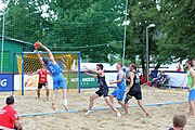 Deutsch: Beachhandball Europameisterschaften 2019 (Beach handball Euro); Tag 2: 3. Juli 2019 – Männer, Vorrunde Gruppe B, Slowenien-Russland 0:2 (16:24, 14:24) English: Beach handball Euro; Day 2: 3 July 2019 – Men Preliminary Round Group B – Slovenia-Russia 0:2 (16:24, 14:24)