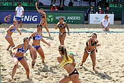 Deutsch: Beachhandball Europameisterschaften 2019 (Beach handball Euro); Tag 2: 3. Juli 2019 – Frauen, Vorrunde Gruppe C, Spanien-Griechenland 2:1 (12:20, 18:16; 8:2) English: Beach handball Euro; Day 2: 3 July 2019 – Women Preliminary Round Group C – Spain-Greece 2:1 (12:20, 18:16; 8:2)