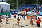 Deutsch: Beachhandball Europameisterschaften 2019 (Beach handball Euro); Tag 2: 3. Juli 2019 – Frauen, Vorrunde Gruppe C, Spanien-Griechenland 2:1 (12:20, 18:16; 8:2) English: Beach handball Euro; Day 2: 3 July 2019 – Women Preliminary Round Group C – Spain-Greece 2:1 (12:20, 18:16; 8:2)