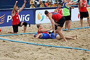 Deutsch: Beachhandball Europameisterschaften 2019 (Beach handball Euro); Tag 5: 6. Juli 2019 – Männer, Halbfinale, Dänemark-Ungarn 2:0 (19:16, 22:18) English: Beach handball Euro; Day 5: 6 July 2019 – Semifinal Men – Denmark-Ukraie 2:0 (19:16, 22:18)