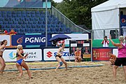 Deutsch: Beachhandball Europameisterschaften 2019 (Beach handball Euro); Tag 5: 6. Juli 2019 – Frauen, Halbfinale, Ungarn-Niederlande 2:0 (19:16, 15:12) English: Beach handball Euro; Day 5: 6 July 2019 – Semifinal Women – Hungary-Netherlands 2:0 (19:16, 15:12)