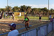 Deutsch: Beachhandball bei den Olympischen Jugendspielen 2018; Tag 3, 9. Oktober 2018; Mädchen, Vorrunde, Gruppe B - Venezuela-Niederlande 1:2 English: Beach handball at the 2018 Summer Youth Olympics at 9 October 2018 – Girls Preliminary Round Group B‎ – Venezuela-Netherlands 1:2