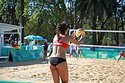 Deutsch: Beachvolleyball bei den Olympischen Jugendspielen 2018; Tag 8, 14. Oktober 2018; Mädchen, Achtelfinale – Bolivien-Puerto Rico 0:2 (18–21/18–21 ) English: Beach volleyball at the 2018 Summer Youth Olympics at 14 October 2018 – Girls Round of 16 – Bolivia-Puerto Rico 0:2 (18–21/18–21 )