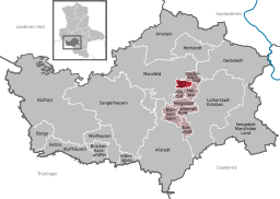 Läget för kommunen Benndorf i Landkreis Mansfeld-Südharz