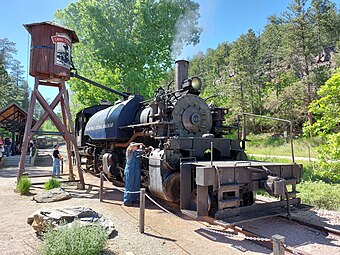 Mallet locomotive #110 take water in Keystone.