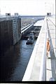 Barge exiting the main lock at Wilson Dam in 1982.