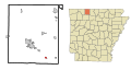 This map shows the incorporated and unincorporated areas in Boone County, Arkansas, highlighting Valley_Springs in red. It was created with a custom script with US Census Bureau data and modified with Inkscape.