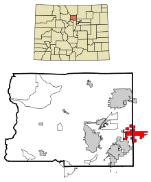 Boulder County Colorado beépített és be nem épített területek Erie Highlighted.svg