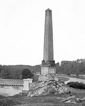 Former Boyne Obelisk (pictured c.1890), which was erected near Oldbridge in 1736 to commemorate the Battle of the Boyne. It was destroyed in 1923. Boyne Obelisk.jpg