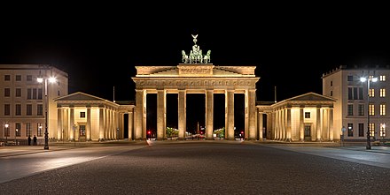 The Brandenburg Gate was erected in 1789–1793 to commemorate Prussian victories.