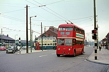 Manchester Corporation buses (or trolleybuses) are visible in the painting British Trolleybuses - Manchester - geograph.org.uk - 3590417.jpg