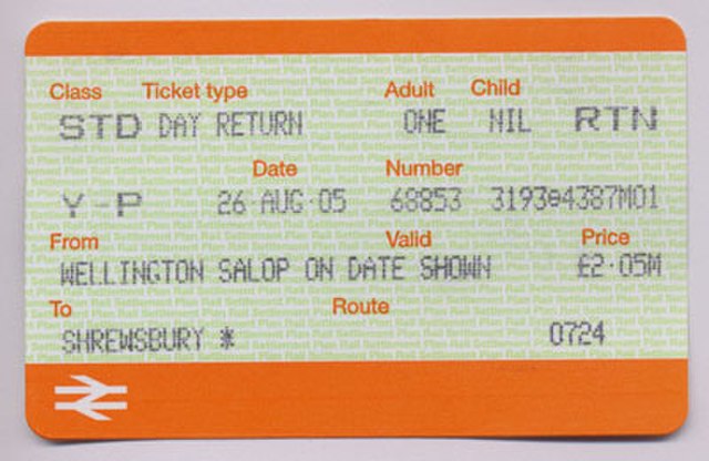 Young person's railcard rail ticket from Wellington to Shrewsbury