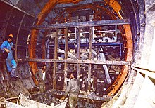 Shyambazar-Belgachhia Section (Shield tunneling using compressed air and airlocks) using Hungarian expertise during its construction in the 1980s. Calcutta-line1.jpg