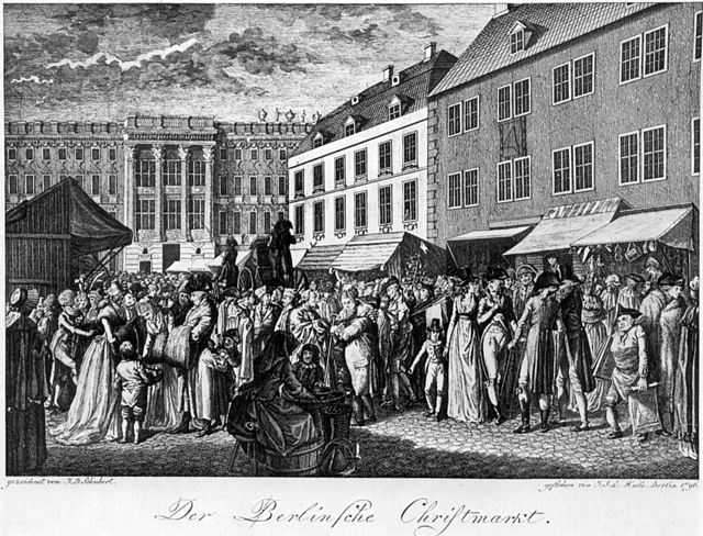 Engraving of the Christmas market in Berlin, Germany, 1796