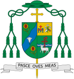 Coat of arms of Cosme Damian Racines Almedilla with coat of arms of diocese of butuan.svg