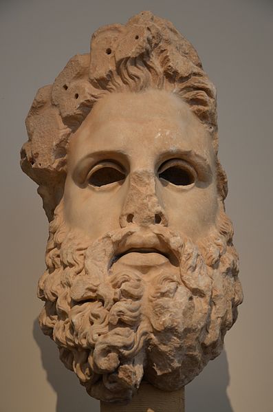 File:Colossal head of a statue of Zeus carved by the Athenian sculptor Eukleides (according to Pausanias), found at Aigeira, 2nd half of 2nd century BC, National Archaeological Museum of Athens (13912330209).jpg