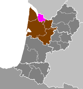 Arrondissement Blaye na mapě regionu Akvitánie