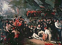 Maleri, der skildrer Nelsons død i slaget ved Trafalgar af maleren Benjamin West.