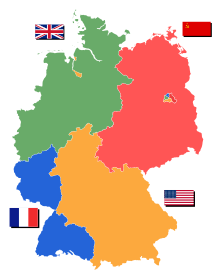 4 occupation zones in Germany in 1945-1947 Deutschland Besatzungszonen 1945.svg