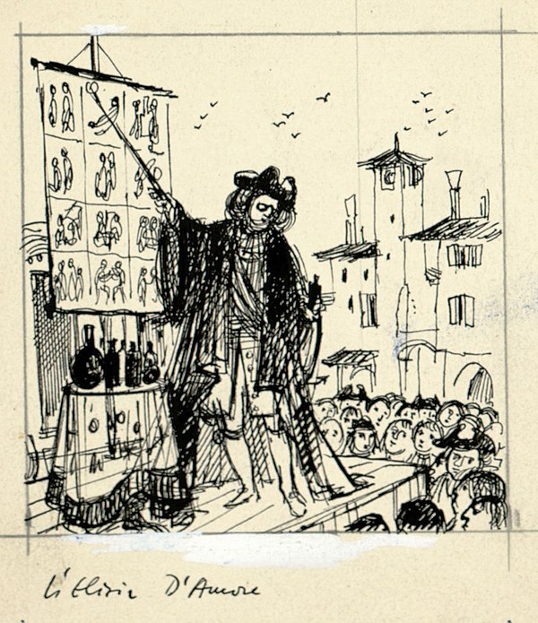 Disegno per copertina di libretto, drawing for L'elisir d'amore (undated).