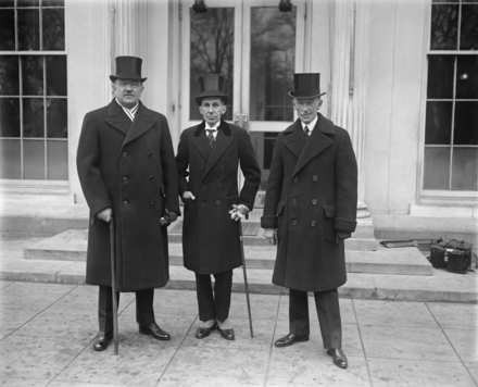 Justice Minister Ernest Lapointe with Canadian Ambassador to the United States Vincent Massey, and Quebec Premier Louis-Alexandre Taschereau at the White House in 1928