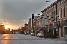 East Main Street at Broadway Avenue Urbana, IL sunset.jpg