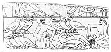Une fresque égyptienne montrant le gavage des oies.