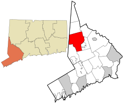 Danbury's location within Fairfield County and Connecticut