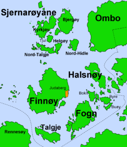 Ön Finnøy med omkringliggande öar.