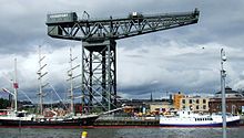 The Finnieston Crane with a soldier abseiling from the tip Finnieston Crane.jpg