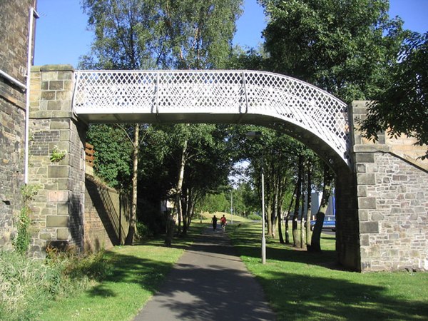 Footbridge over the former Waverley Route right-of-way in Galashiels. Track has since been relaid under the bridge.