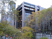 Eastern facade, seen behind trees from Tudor City Place Ford foundation building 1.JPG