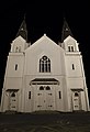 * Nomination: Perspective shot of the front facade of Frydendal church by night in august 2017.--Peulle 18:23, 12 August 2017 (UTC) * Review  Comment The crop is quite tight at both the sides (see the bottom of the church), and also please brighten the shadows a bit. --C messier 12:33, 17 August 2017 (UTC) Comment Sadly, it was not possible to go further backwards because of a fence at the location, and my lens could not go any wider. That means it was very tight indeed. :S --Peulle 20:57, 18 August 2017 (UTC)