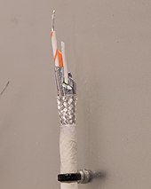 PTFE-jacketed (white) shielded twisted-pair cables Gore twisted pair cable, Passenger Experience Week 2018, Hamburg (1X7A3731) (cropped).jpg
