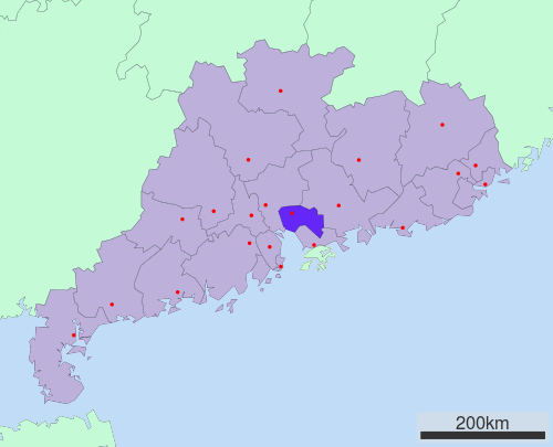 Location of Dongguan in Guangdong