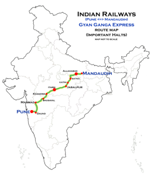 Mapa puta Pune-Banaras Gyan Ganga Exp