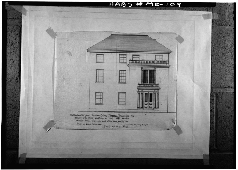 File:Historic American Buildings Survey COPY OF ELEVATION SKETCH WITH DOOR AND PORCH AT END, ORIGINAL IN BOWDOIN LIBRARY ARCHIVES - Bowdoin College, Massachusetts Hall, Bath Street, HABS ME,3-BRU,1-5.tif