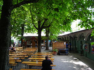 Hofbräukeller Munich, arcades al costat de pati cerveser.