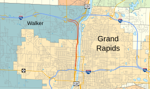 I-296 runs north–south parallel to the Grand River connecting I-196 in Grand Rapids with I-96 in Walker, Michigan