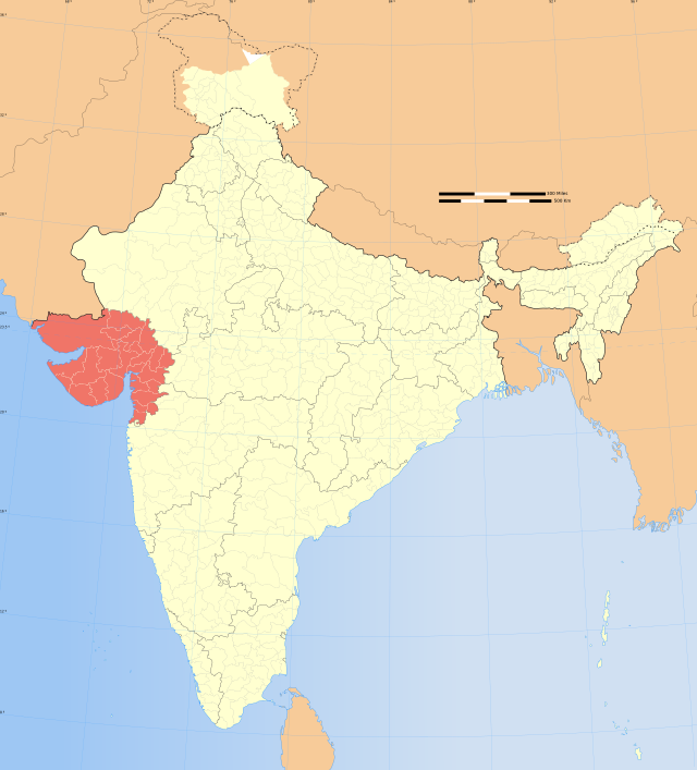 Location of Gujarat (marked in red) in India