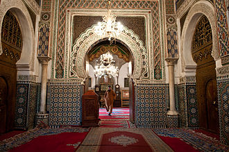 The interior of a mosque in Fes Inside of a mosque in Fes (5364764412).jpg